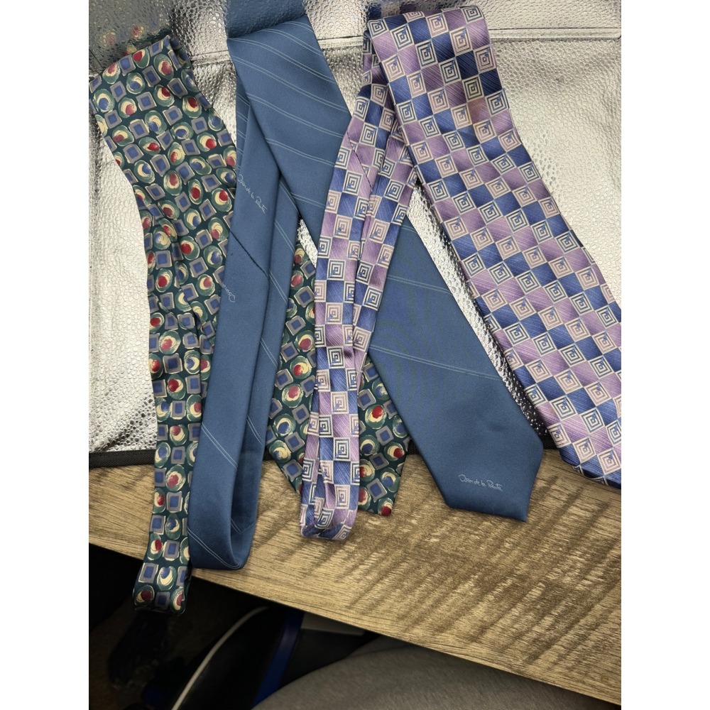 Lot of 3 Mens Ties Oscar de la Renta Allen Solly Croft & Barrow Silk Geometric